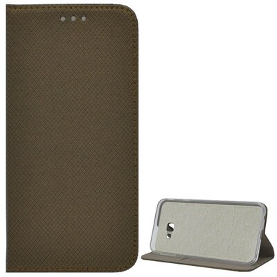 Telefontok álló, bőr hatású (flip, oldalra nyíló, asztali tartó funkció, rombuszminta) AranyBarna [Samsung Galaxy J4+ Plus (J415F)]