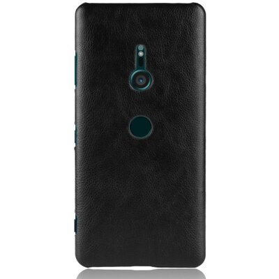Műanyag hátlapvédő telefontok (bőrbevonat) Fekete [Sony Xperia XZ3 (H9436)]