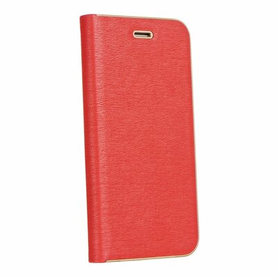 Luna Book elegáns flipes oldalra nyíló bőr hatású telefontok, alumínium éllel - Huawei Mate 20 Lite, Piros