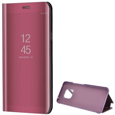 Telefontok álló, (aktív flip, oldalra nyíló, asztali tartó funkció, tükrös felület, Mirror View Case) Rózsaszín [Huawei Mate 20 Pro]