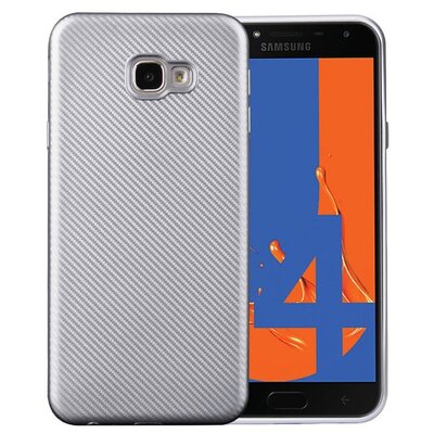 Hátlapvédő telefontok gumi / szilikon (karbon minta) Ezüst [Samsung Galaxy J4+ Plus (J415F)]