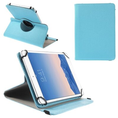 Tablet védőtok álló, bőr (FLIP, asztali tartó funkció, 360°-ban forgatható, 9-10" méret), világoskék