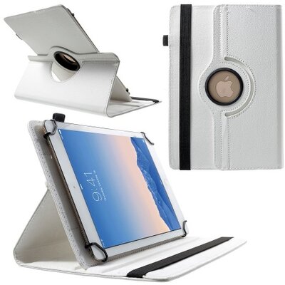 Tablet védőtok álló, bőr (FLIP, asztali tartó funkció, 360°-ban forgatható, 9-10" méret), fehér
