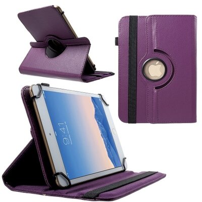 Tablet védőtok álló, bőr (FLIP, asztali tartó funkció, 360°-ban forgatható, 9-10" méret), lila