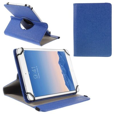 Tablet védőtok álló, bőr (FLIP, asztali tartó funkció, 360°-ban forgatható, 9-10" méret), sötétkék