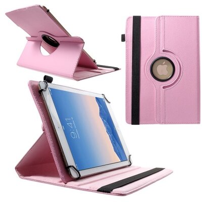 Tablet védőtok álló, bőr (FLIP, asztali tartó funkció, 360°-ban forgatható, 9-10" méret), rózsaszín