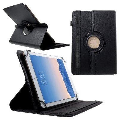 Tablet védőtok álló, bőr (FLIP, asztali tartó funkció, 360°-ban forgatható, 9-10" méret), fekete