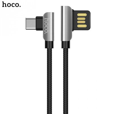 Hoco U42 adatátvitel kábel (Type-C, 120cm, 90 fokos, gyorstöltés támogatás, cipőfűző minta), fekete