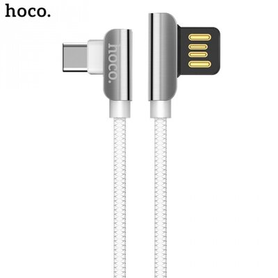 Hoco U42 adatátvitel kábel (Type-C, 120cm, 90 fokos, gyorstöltés támogatás, cipőfűző minta), fehér