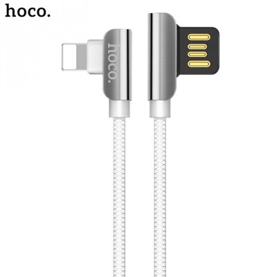 Hoco U42 adatátvitel kábel (lightning 8 pin, 120cm, 90 fokos, gyorstöltés támogatás, cipőfűző minta), fehér