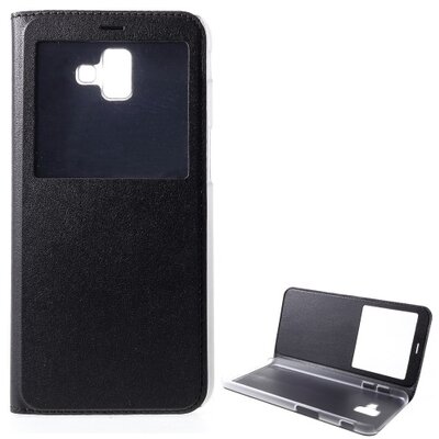 Telefontok álló, bőr hatású (flip, oldalra nyíló, asztali tartó funkció, S-View Cover) Fekete [Samsung Galaxy J6+ Plus (J610F)]