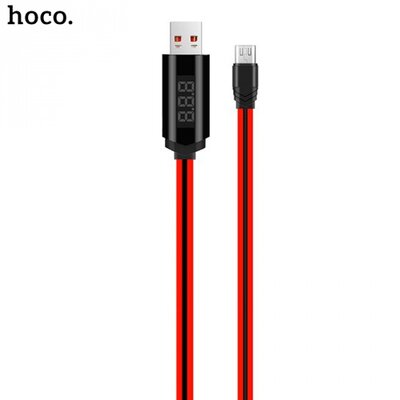 Hoco U29 adatátvitel kábel és töltő (microUSB, 1,2m, törésgátló, időzítő, LED kijelző, gyorstöltés támogatás), piros