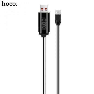 Hoco U29 adatátvitel kábel és töltő (microUSB, 1,2m, törésgátló, időzítő, LED kijelző, gyorstöltés támogatás), fehér
