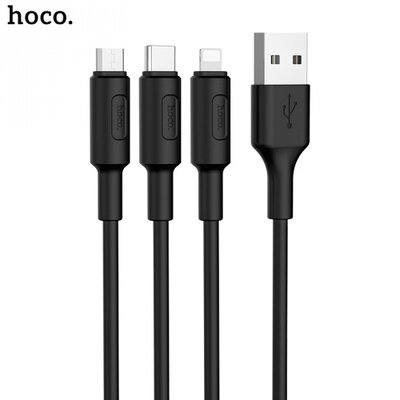 Hoco X25 3in1 töltőkábel (lightning 8 pin, microUSB, Type-C, 1m), fekete