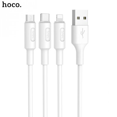 Hoco X25 3in1 töltőkábel (lightning 8 pin, microUSB, Type-C, 1m), fehér