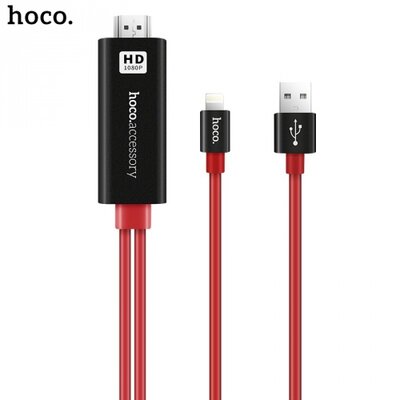 Hoco UA4 TV / HDMI adapter kábel, (lightning 8 pin, USB), fekete-piros