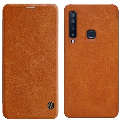 Nillkin Qin Telefontok álló, bőr hatású (aktív flip, oldalra nyíló, bankkártya tartó) Barna [Samsung Galaxy A9 (2018) SM-A920]