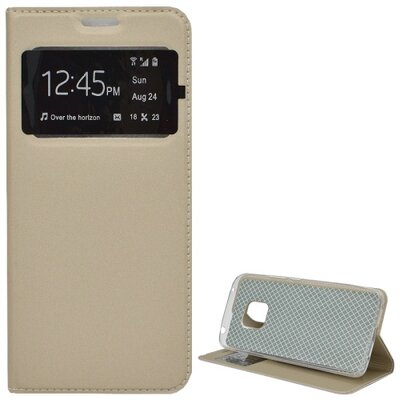 Telefontok álló, bőr hatású (flip, oldalra nyíló, asztali tartó funkció, szilikon belső, S-View Cover) Arany [Huawei Mate 20 Pro]