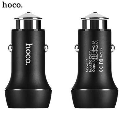 Hoco Z7 szivargyújtó töltő/autós töltő 2 x USB aljzat (5V / 2100mA, gyorstöltés támogatás), fekete