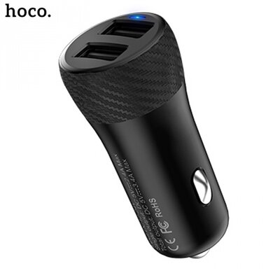 Hoco Z21 szivargyújtó töltő/autós töltő 2 x USB aljzat (5V / 3400mA, gyorstöltés támogatás), fekete