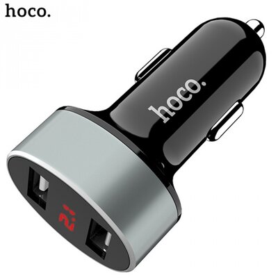 Hoco Z26 szivargyújtó töltő/autós töltő 2 x USB aljzat (5V / 2100mA, gyorstöltés támogatás, LED kijelző), fekete
