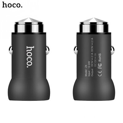 Hoco Z4 szivargyújtó töltő/autós töltő USB aljzat (5V / 3400mA, QC2.0, gyorstöltés támogatás), fekete