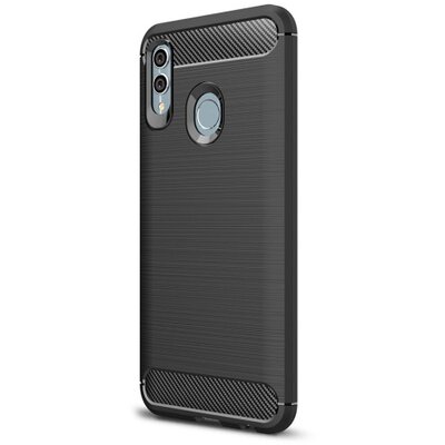 Hátlapvédő telefontok gumi / szilikon (közepesen ütésálló, légpárnás sarok, szálcsiszolt, karbonminta) Fekete [Huawei Honor 10 Lite, Huawei P Smart (2019)]