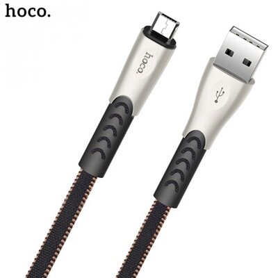 Hoco U48 adatátvitel adatkábel és töltő (microUSB, 1,2m, gyorstöltés támogatás, szőtt / cipőfűző minta), fekete