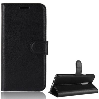 Telefontok álló, bőr hatású (flip, oldalra nyíló, asztali tartó funkció) Fekete [LG G7 Fit]