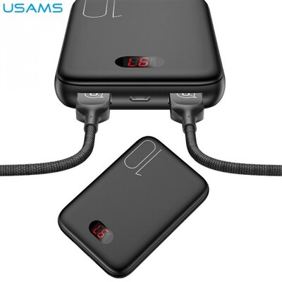 Usams US-CD66_B USAMS hordozható vésztöltő, powerbank (extra mini, belső 10000 mAh Li-Po akkumulátor, 2 x USB aljzat, 5V / 2000mA), fekete