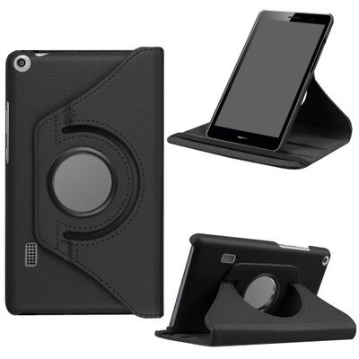 Tablet védőtok álló, bőr (FLIP, asztali tartó funkció, 360°-ban forgatható), Fekete [Huawei Mediapad T3 7]