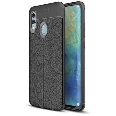 Hátlapvédő telefontok gumi / szilikon (közepesen ütésálló, bőrhatás, varrás minta) Fekete [Huawei Honor 10 Lite, Huawei P Smart (2019)]