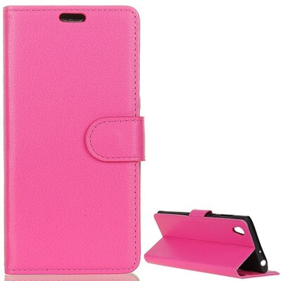 Telefontok álló, bőr hatású (flip, oldalra nyíló, asztali tartó funkció, bankkártya tartó) Rózsaszín [Vodafone Smart E9 (VFD527)]