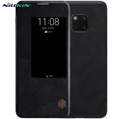 Nillkin Qin Telefontok álló, bőr hatású (aktív flip, oldalra nyíló) Fekete [Huawei Mate 20 Pro]