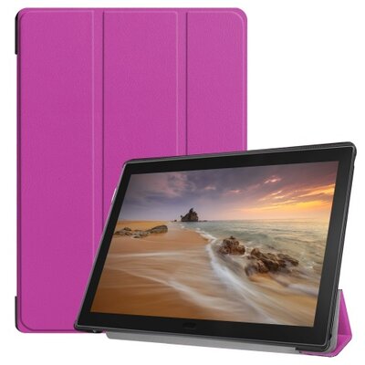 Tablet védőtok álló, bőr (FLIP, oldalra nyíló, TRIFOLD asztali tartó funkció) LILA [Lenovo Tab E10 (TB-X104F)]