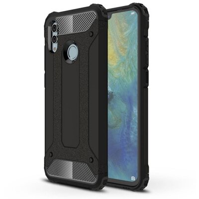 Defender műanyag hátlapvédő telefontok (közepesen ütésálló, légpárnás sarok, gumi / szilikon belső, fémhatás) Fekete [Huawei Honor 10 Lite, Huawei P Smart (2019)]