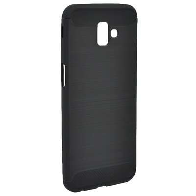 Hátlapvédő telefontok gumi / szilikon (közepesen ütésálló, légpárnás sarok, szálcsiszolt, karbonminta) Fekete [Samsung Galaxy J6+ Plus (J610F)]