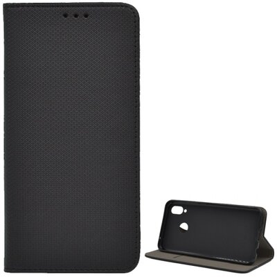 Telefontok álló, bőr hatású (flip, oldalra nyíló, asztali tartó funkció, rombuszminta) Fekete [Huawei Nova 3]