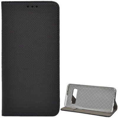 Telefontok álló, bőr hatású (flip, oldalra nyíló, asztali tartó funkció, rombuszminta) Fekete [Samsung Galaxy S10 (SM-G973)]
