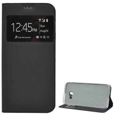 Telefontok álló, bőr hatású (flip, oldalra nyíló, asztali tartó funkció, S-View Cover) Fekete [Samsung Galaxy J4+ Plus (J415F)]