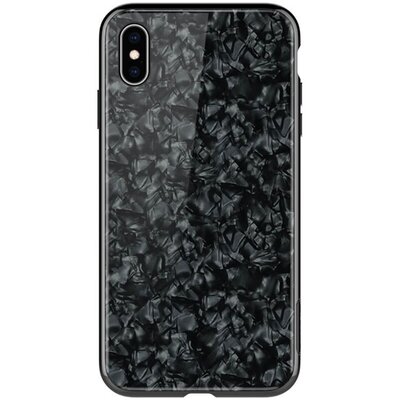 Nillkin Seashell hátlapvédő telefontok műanyag keret (BUMPER, edzett üveg hátlap, márványminta) Fekete [Apple iPhone XS Max 6.5]