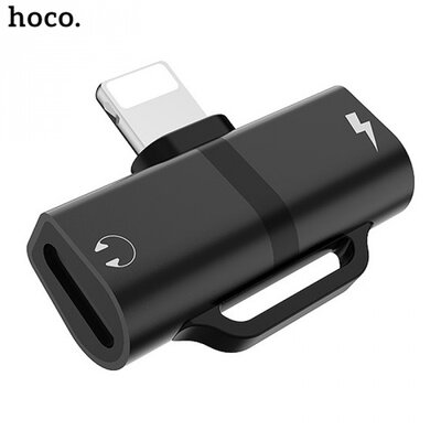 Hoco LS20 audió adapter (elosztó, lightning 8 pin - 2 x lightning 8 pin, fülhallgatóhoz), fekete