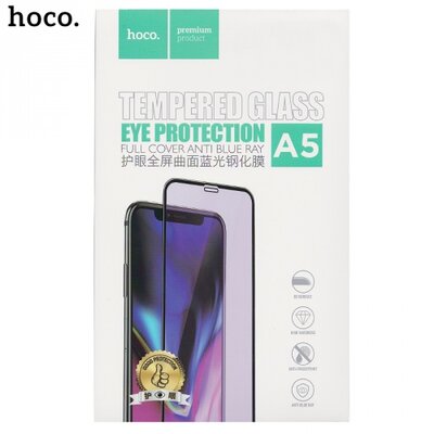 Hoco A5_XSMAX Kijelzővédő üvegfólia (3D full cover, íves, szél, kék fény elleni védelem, karcálló, 9H), Fekete [Apple iPhone XS Max 6.5]