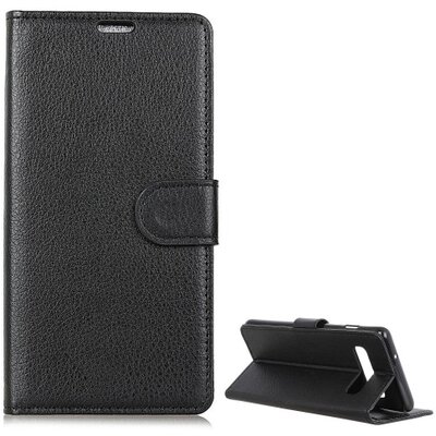 Telefontok álló, bőr hatású (flip, oldalra nyíló, asztali tartó funkció) Fekete [Samsung Galaxy S10 (SM-G973)]
