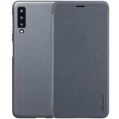 Nillkin Sparkle műanyag telefontok (mikroszálas bőr flip, oldalra nyíló) Fekete [Samsung Galaxy A7 (2018) SM-A750F]