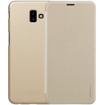 Nillkin Sparkle műanyag telefontok (mikroszálas bőr flip, oldalra nyíló) Arany [Samsung Galaxy J6+ Plus (J610F)]