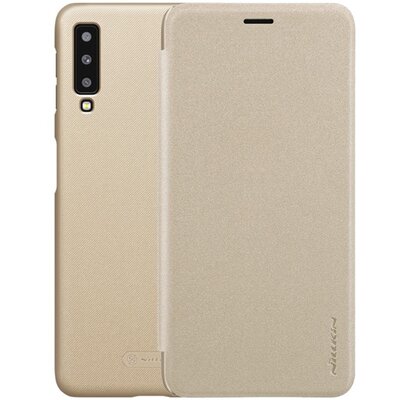 Nillkin Sparkle műanyag telefontok (mikroszálas bőr flip, oldalra nyíló) Arany [Samsung Galaxy A7 (2018) SM-A750F]