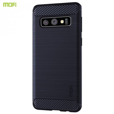 MOFI hátlapvédő telefontok gumi / szilikon (közepesen ütésálló, légpárnás sarok, szálcsiszolt, karbonminta) SötétKék [Samsung Galaxy S10 (SM-G973)]