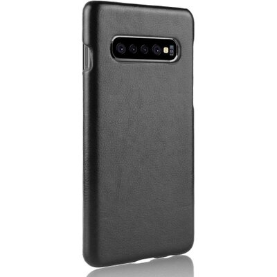 Műanyag hátlapvédő telefontok (bőrbevonat) Fekete [Samsung Galaxy S10+ Plus (SM-G975)]
