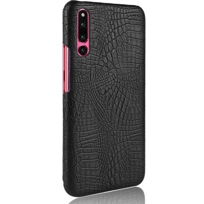 Műanyag hátlapvédő telefontok (bőrbevonat, krokodilminta) Fekete [Huawei P30]